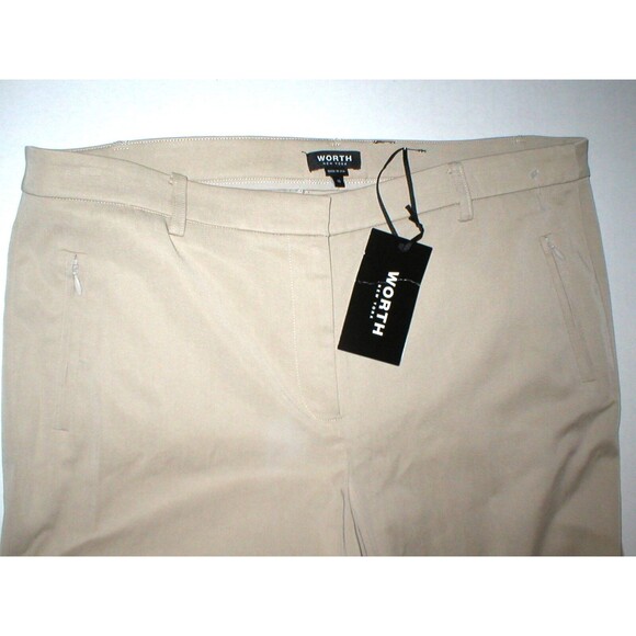 NWT Womens 10 Worth New York Slacks $378 Beige Khaki Tan Tall Twill Melbourne - Picture 2 of 6